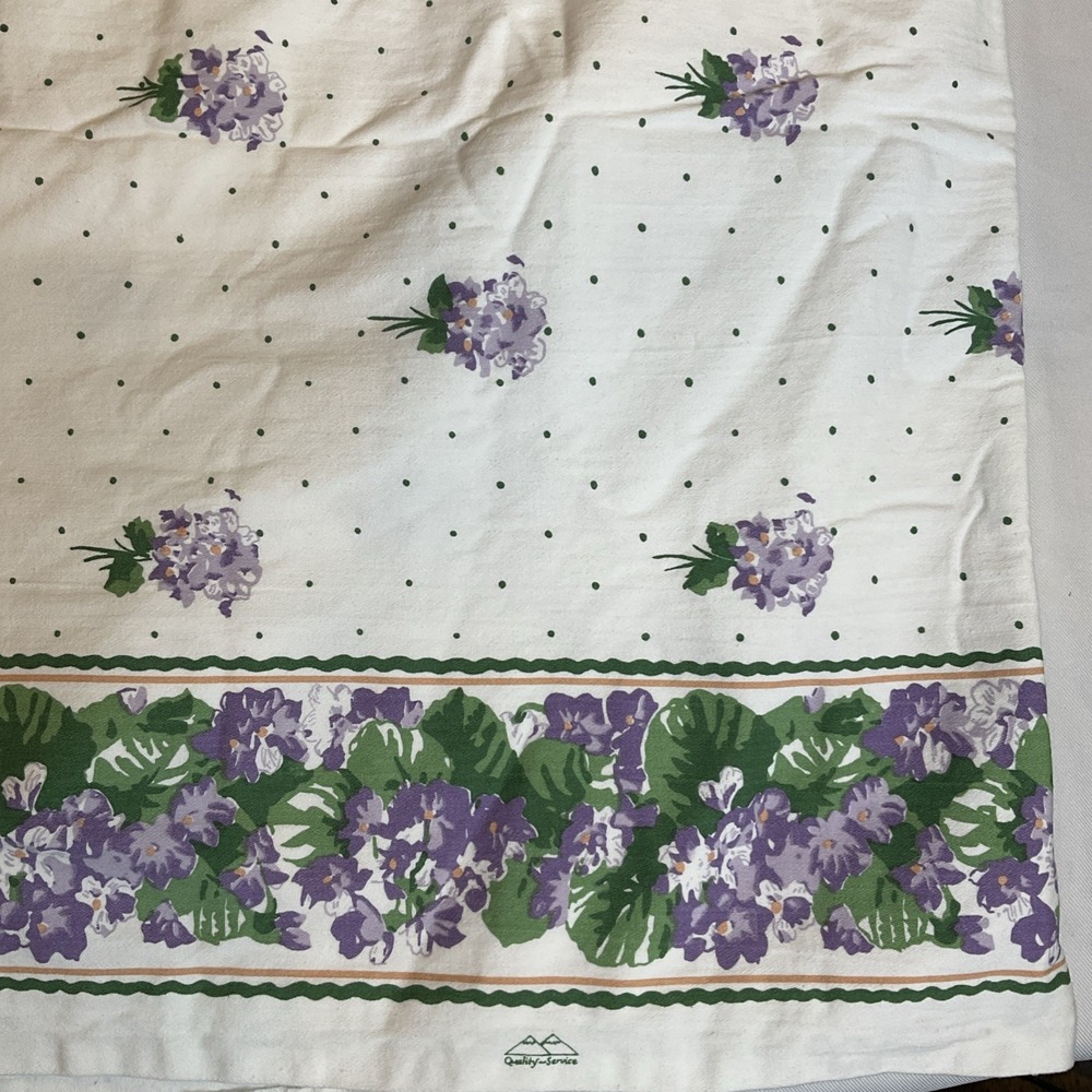 Vintage Tablecloth‎ Violets White Cotton Purple Flowers Dots 100x51